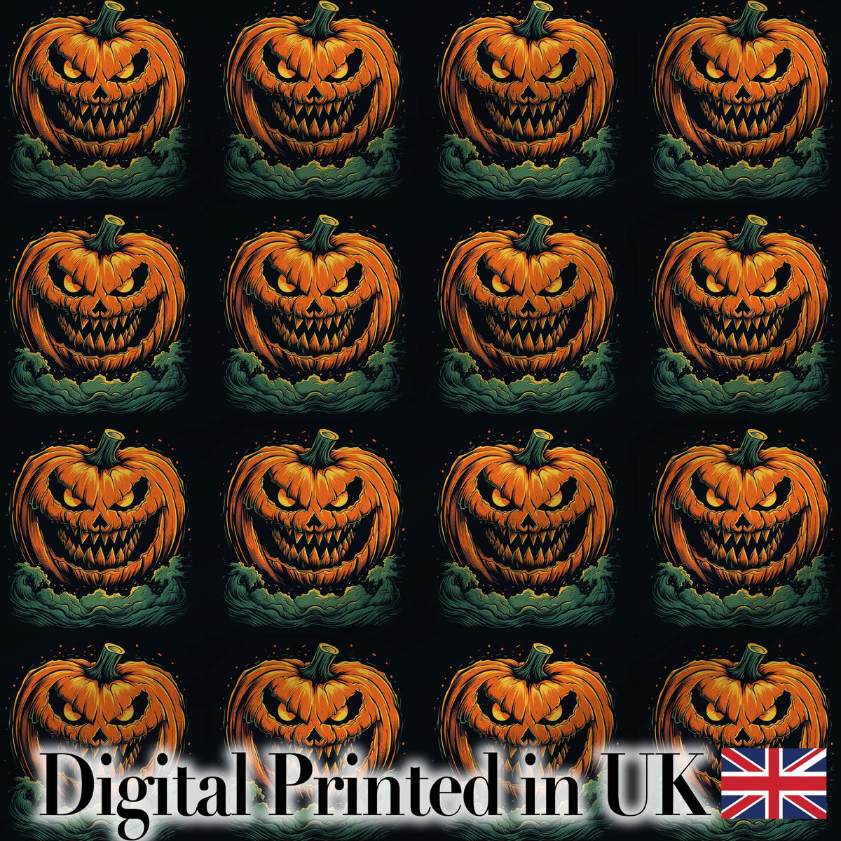 Creepy Pumpkin Ocean Waves Dark Halloween Seamless Pattern Digital Print Fabric by the Metre UK Sewing Quilting Textile