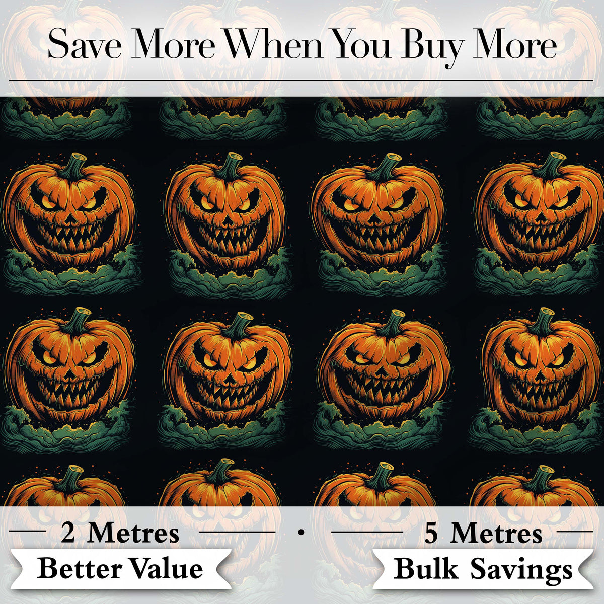 Creepy Pumpkin Ocean Waves Dark Halloween Seamless Pattern Digital Print Fabric by the Metre UK Sewing Quilting Textile