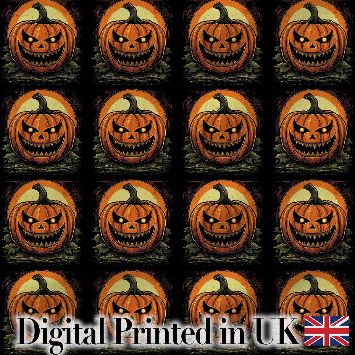 Classic Jack O Lantern Moonlit Leaves Halloween Seamless Pattern Digital Print Fabric by the Metre UK Sewing Quilting Textile