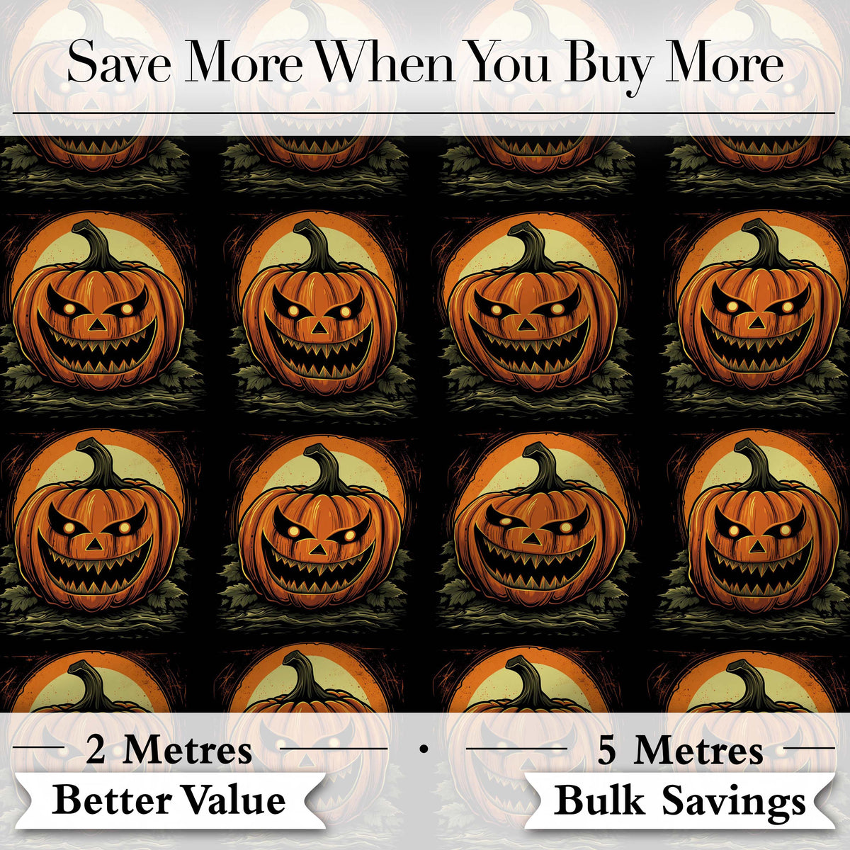 Classic Jack O Lantern Moonlit Leaves Halloween Seamless Pattern Digital Print Fabric by the Metre UK Sewing Quilting Textile