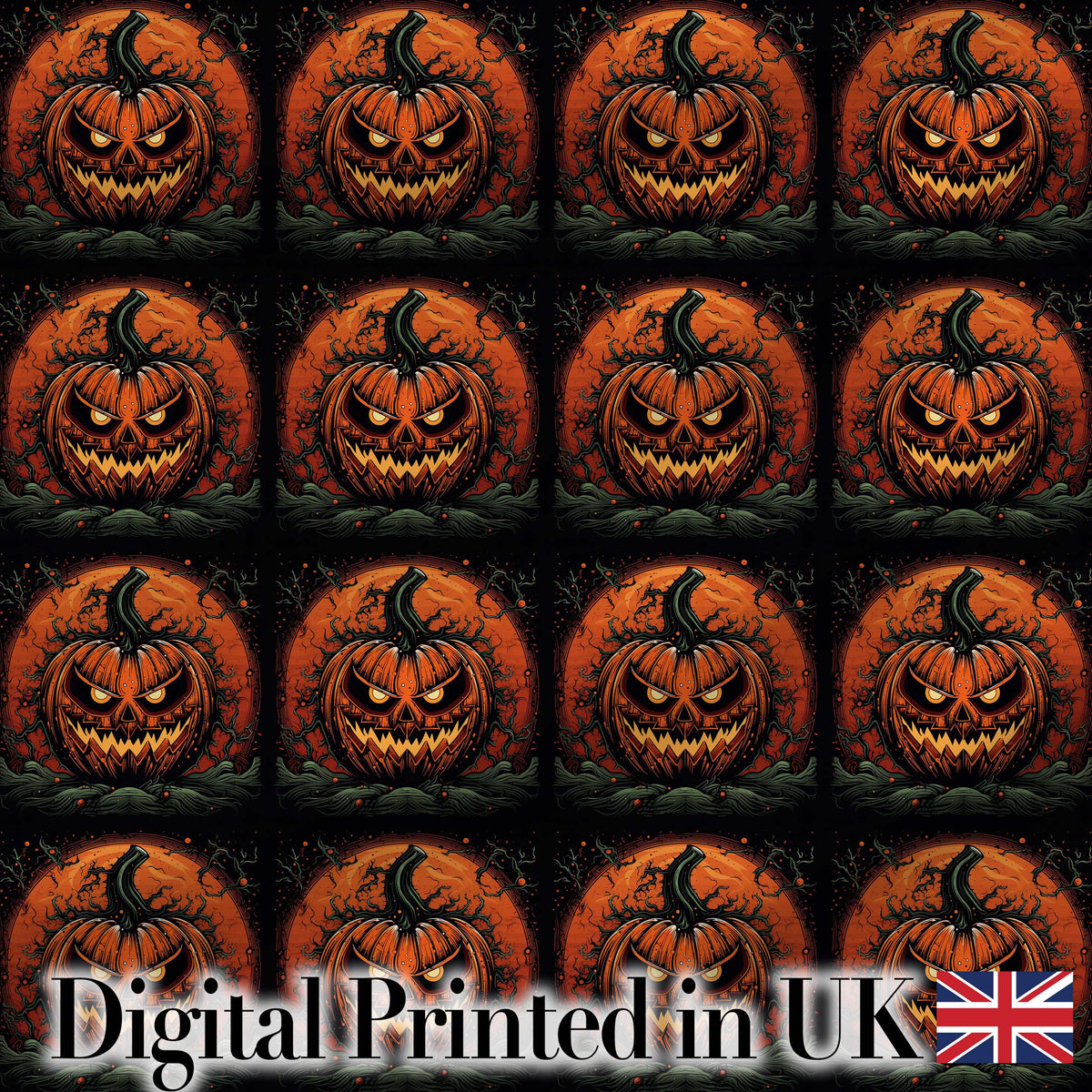 Spooky Pumpkin Moon Branches Dark Forest Halloween Seamless Pattern Digital Print Fabric by the Metre UK Sewing Quilting Textile