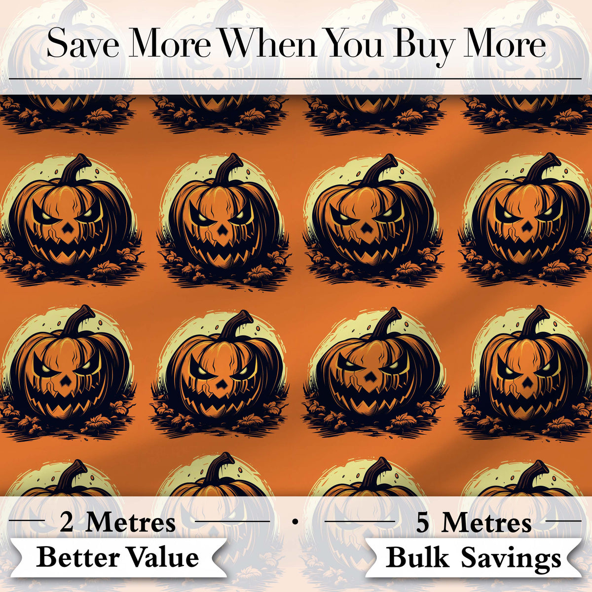 Spooky Jack O Lantern Orange Background Classic Halloween Seamless Pattern Digital Print Fabric by the Metre UK Sewing Quilting Textile