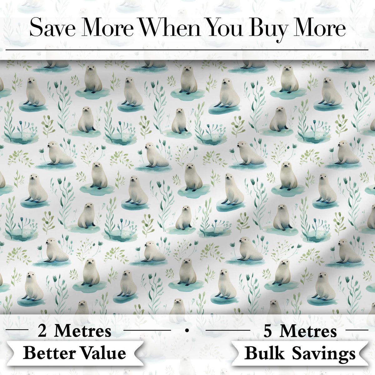 Cute Baby Seal Pups with Seaweed Soft Pastel Background Seamless Pattern Digital Print Fabric by the Metre UK Sewing Quilting Textile