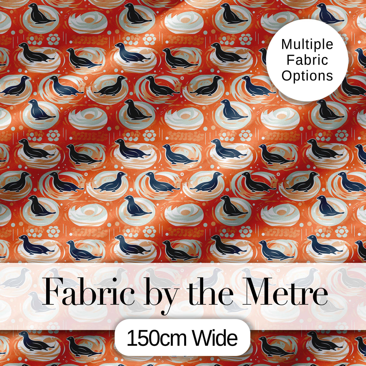 Modern Abstract Seal on Orange Wave Seamless Pattern Digital Print Fabric by the Metre UK Sewing Quilting Textile