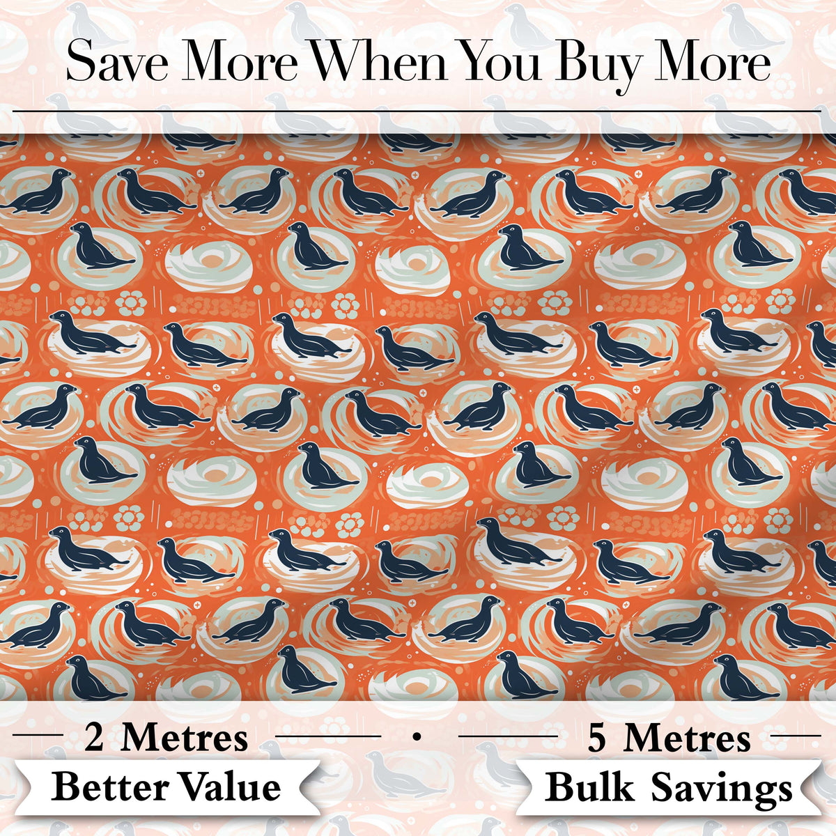 Modern Abstract Seal on Orange Wave Seamless Pattern Digital Print Fabric by the Metre UK Sewing Quilting Textile