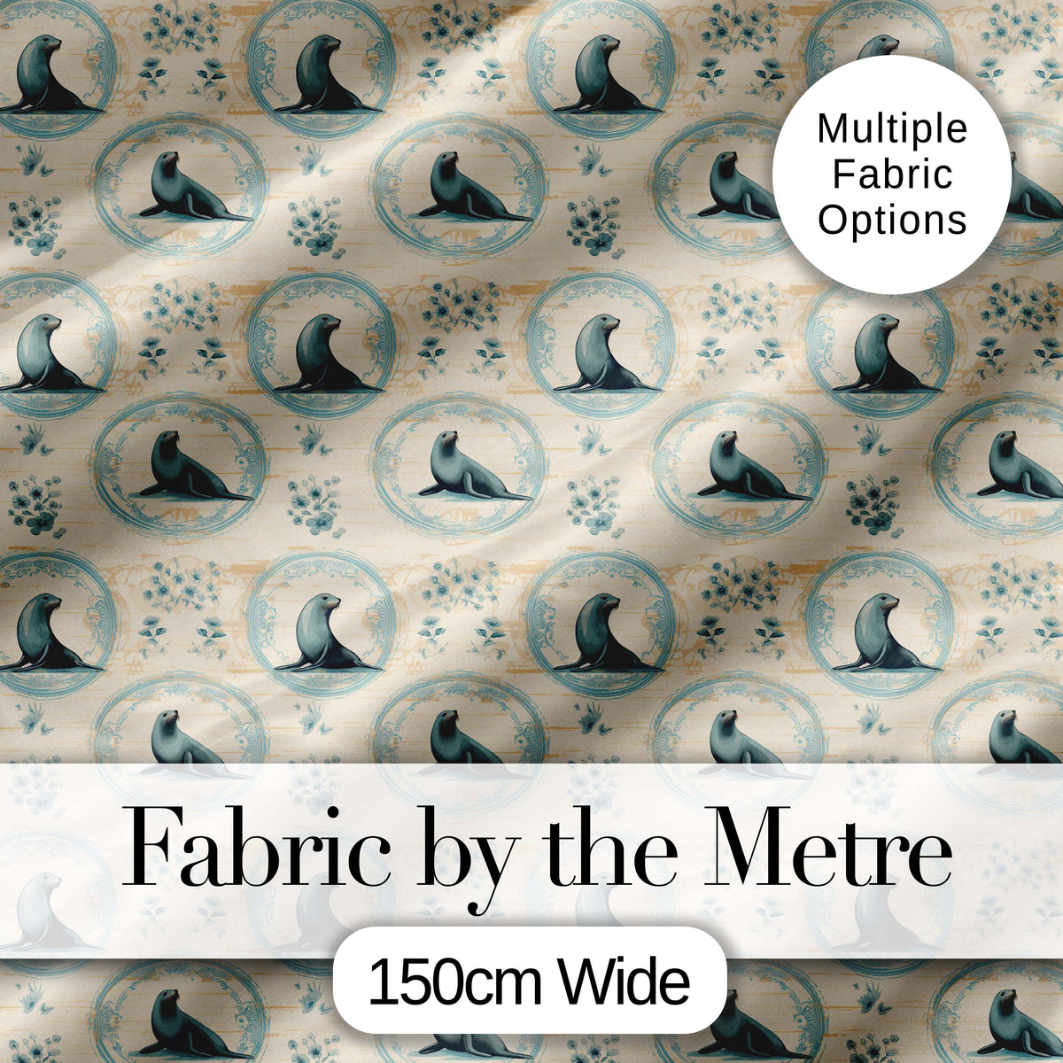 Elegant Seal Cameo Frames with Floral Vintage Beige Seamless Pattern Digital Print Fabric by the Metre UK Sewing Quilting Textile