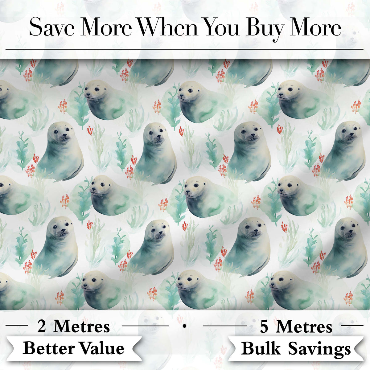 Painterly Seals Swimming in Deep Blue Ocean Artistic Seamless Pattern Digital Print Fabric by the Metre UK Sewing Quilting Textile