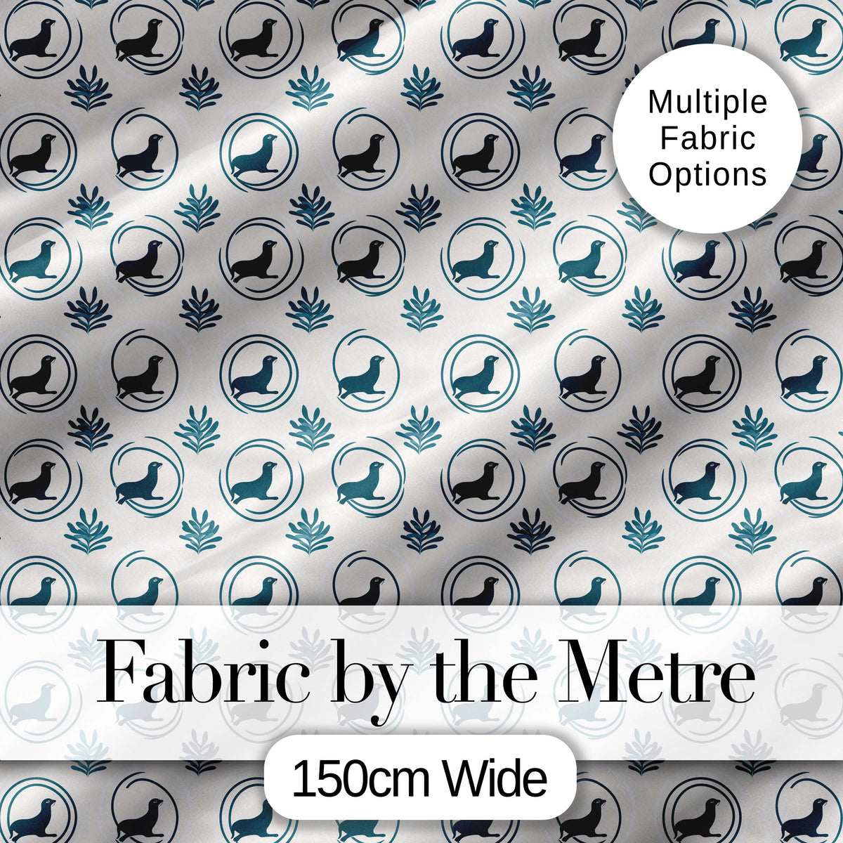 Soft Watercolour Seal Faces with Sea Plants Pastel Seamless Pattern Digital Print Fabric by the Metre UK Sewing Quilting Textile
