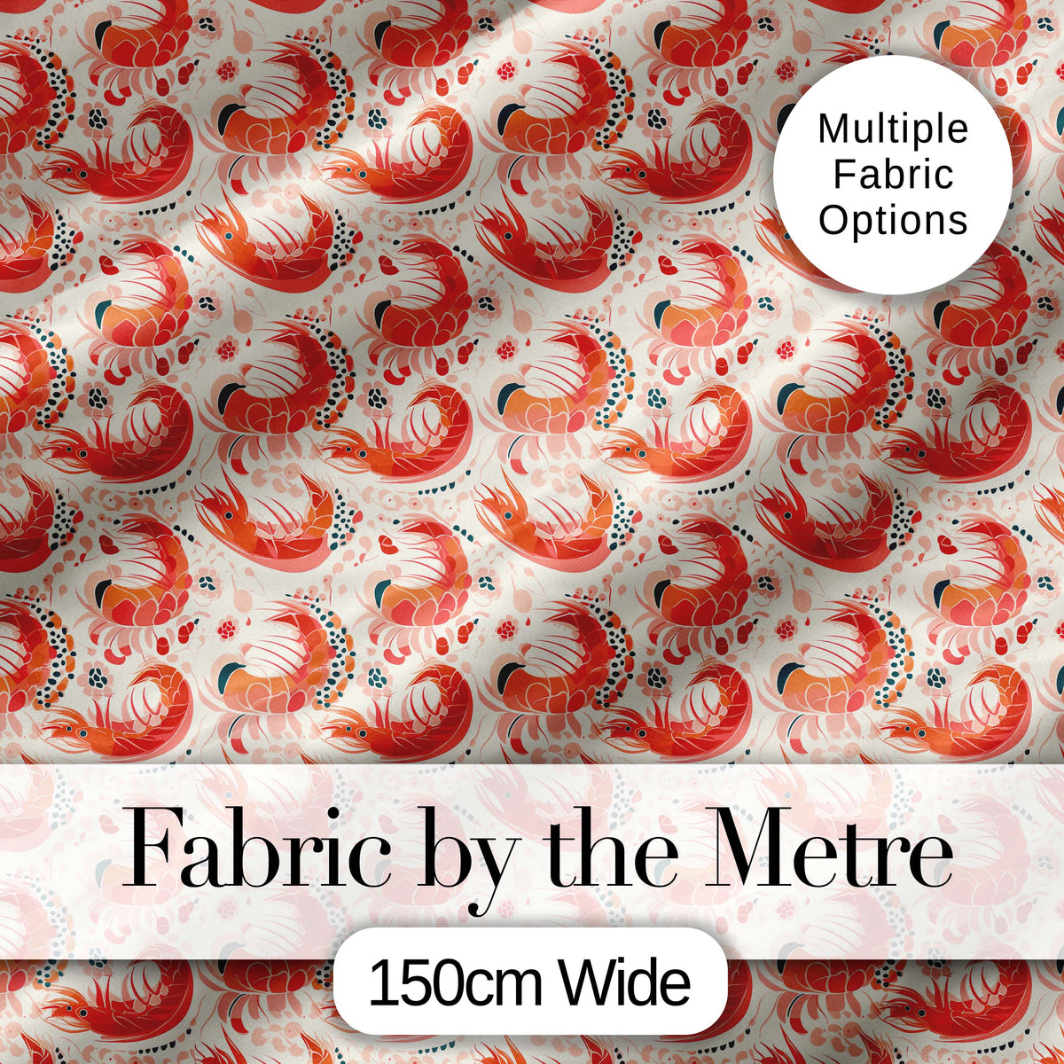 Stylised Coral Shrimp with Floral Elements Seamless Pattern Digital Print Fabric by the Metre UK Sewing Quilting Textile