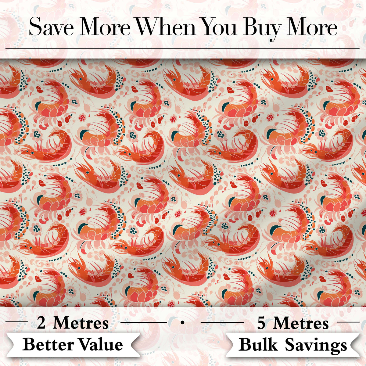 Stylised Coral Shrimp with Floral Elements Seamless Pattern Digital Print Fabric by the Metre UK Sewing Quilting Textile
