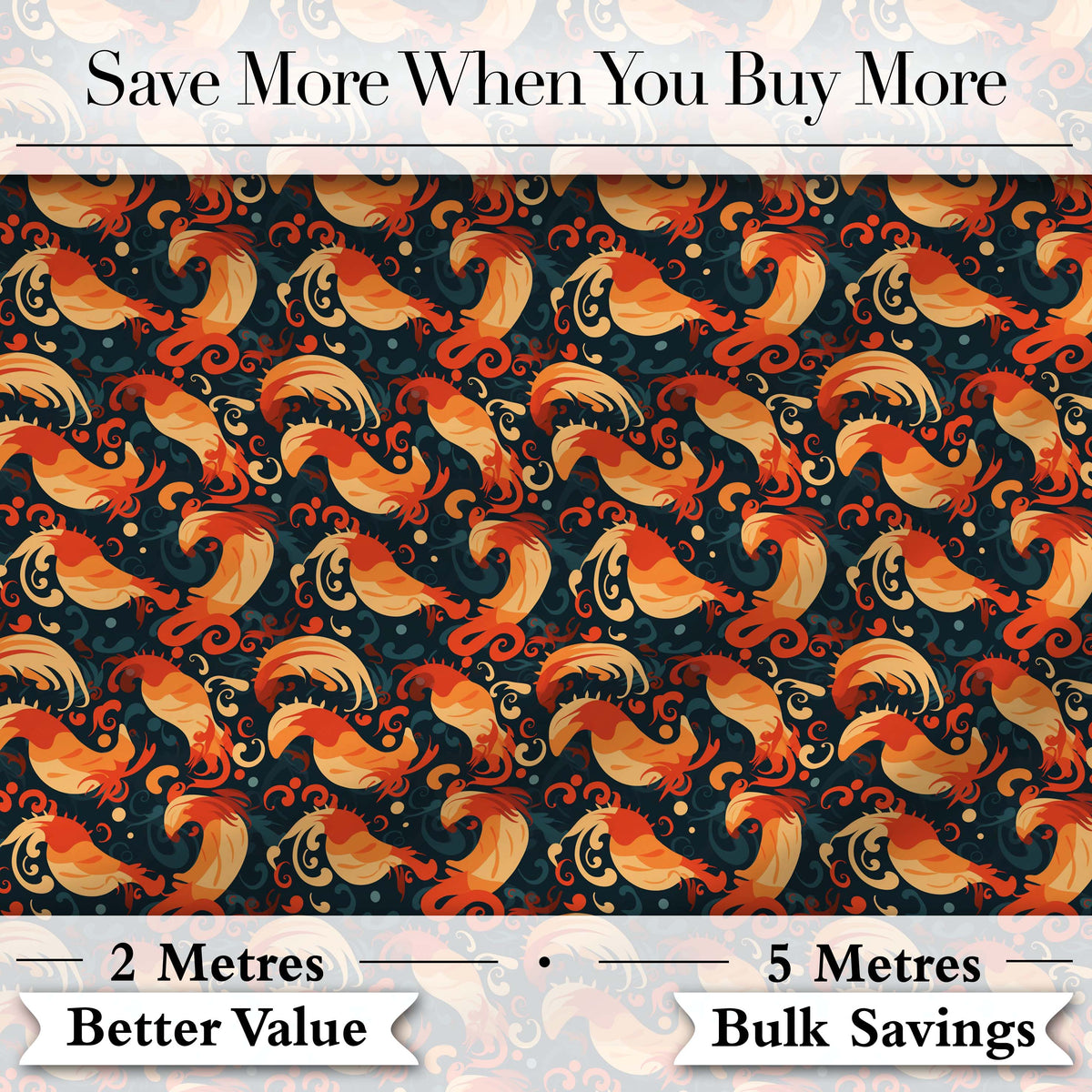 Ornate Orange Shrimp with Decorative Swirls Dark Seamless Pattern Digital Print Fabric by the Metre UK Sewing Quilting Textile