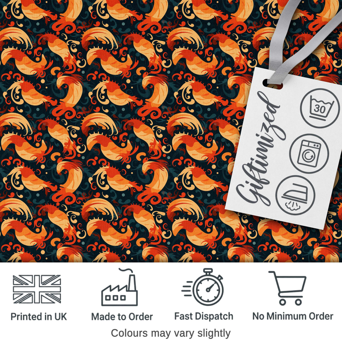 Ornate Orange Shrimp with Decorative Swirls Dark Seamless Pattern Digital Print Fabric by the Metre UK Sewing Quilting Textile