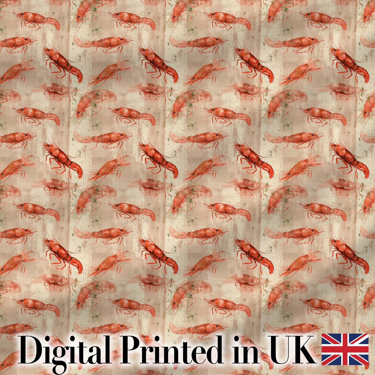 Rustic Watercolour Prawn on Textured Neutral Background Seamless Pattern Digital Print Fabric by the Metre UK Sewing Quilting Textile