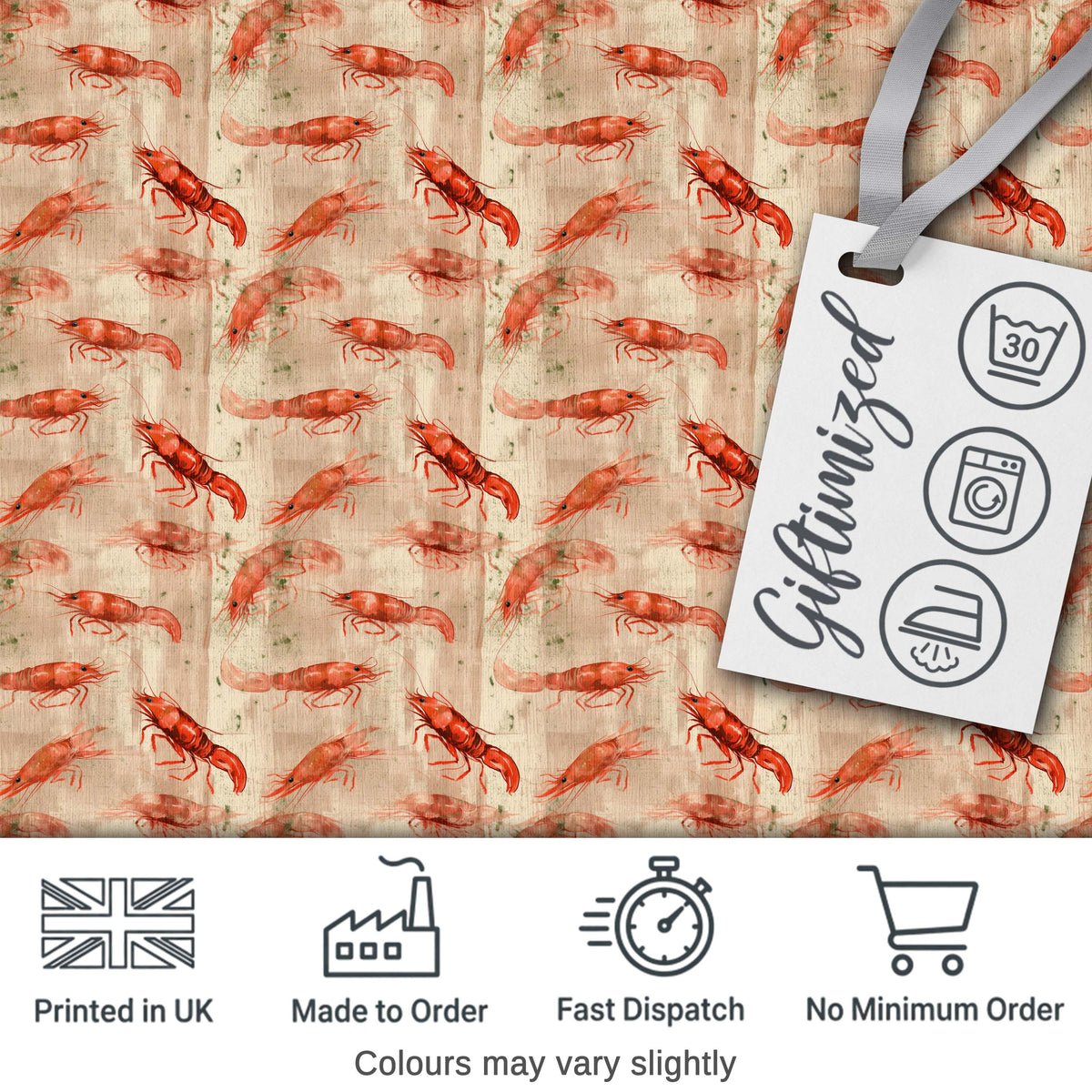 Rustic Watercolour Prawn on Textured Neutral Background Seamless Pattern Digital Print Fabric by the Metre UK Sewing Quilting Textile