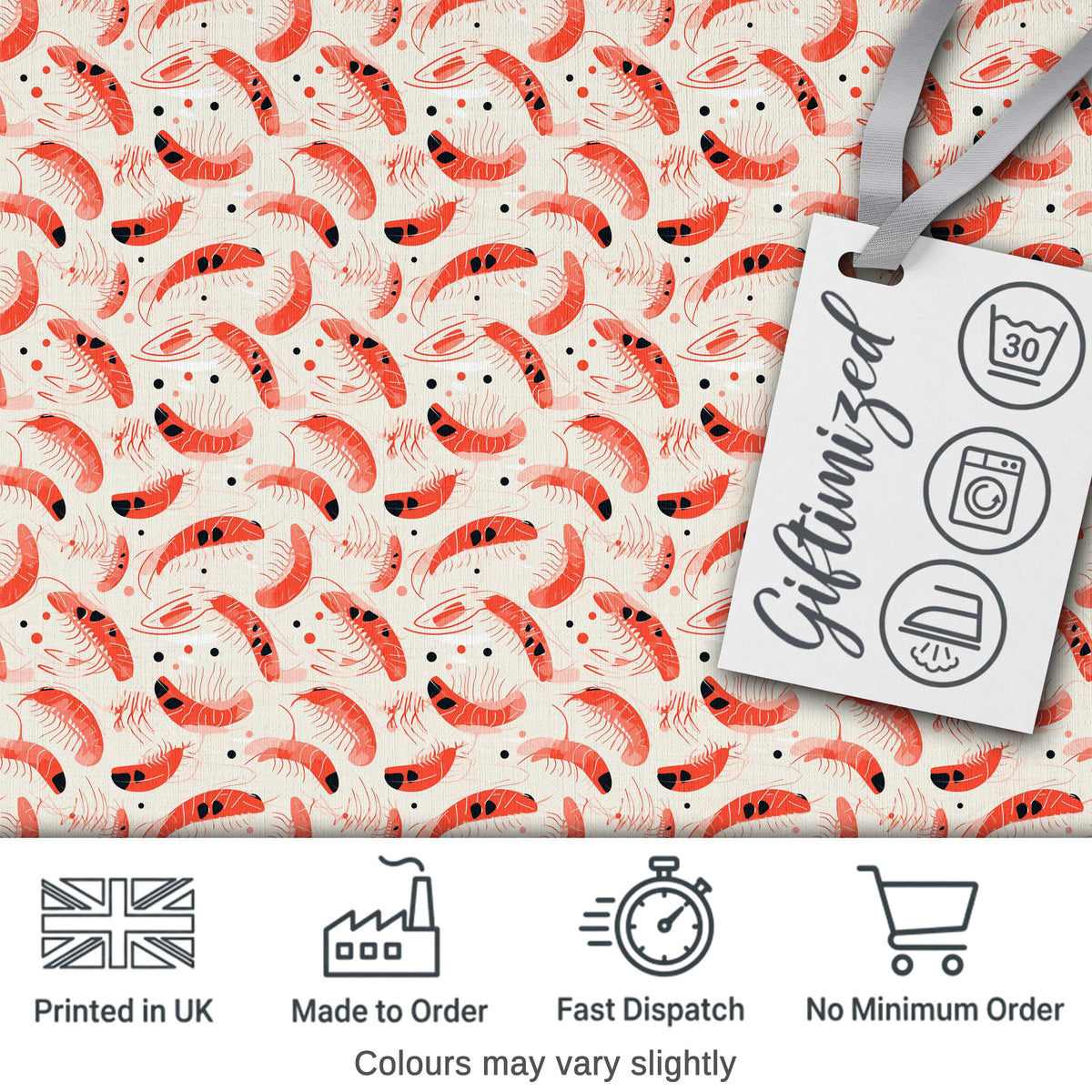 Minimal Coral Shrimp with Abstract Dots Seamless Pattern Digital Print Fabric by the Metre UK Sewing Quilting Textile