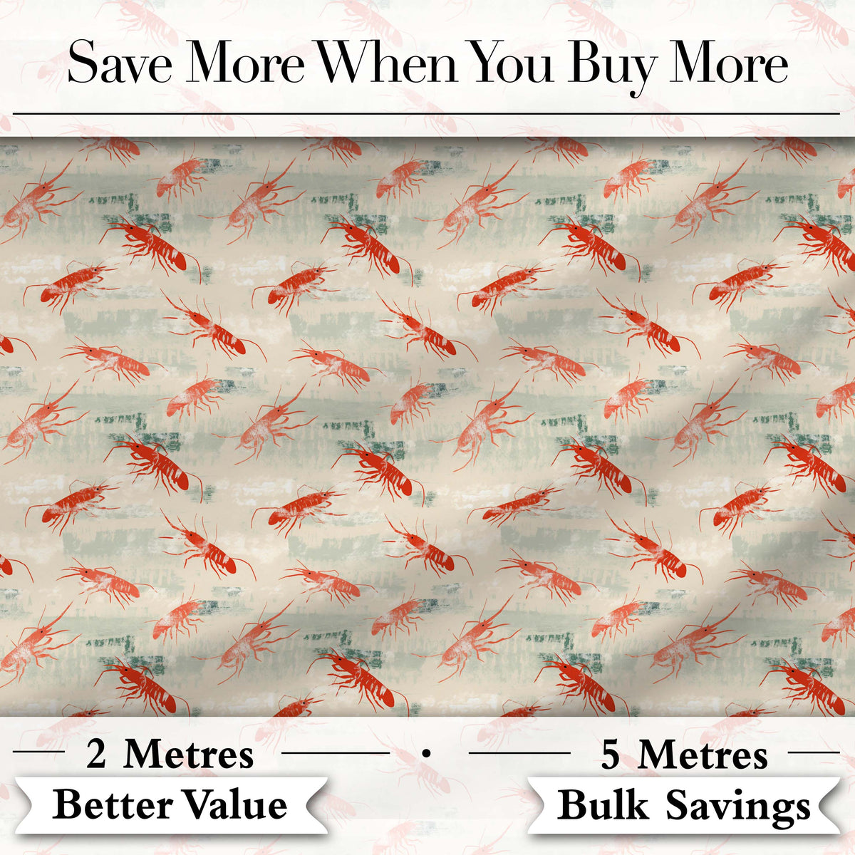 Minimal Red Shrimp on Textured Neutral Background Seamless Pattern Digital Print Fabric by the Metre UK Sewing Quilting Textile