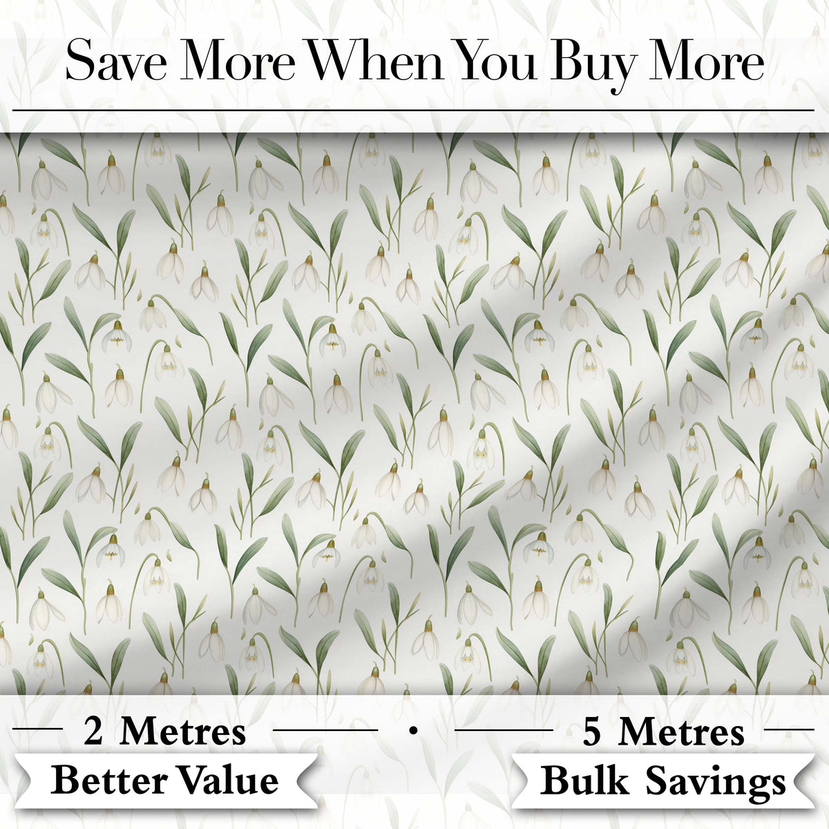 Minimalist White Bell Floral on Subtle Neutral Background Seamless Pattern Digital Print Fabric by the Metre UK Sewing Quilting Textile