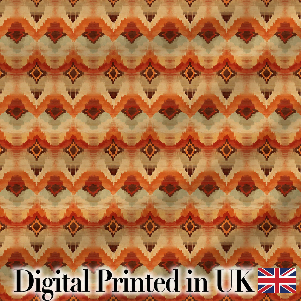 Southwestern Ikat Diamond Pattern in Warm Earth Tones Digital Print Fabric by the Metre UK Sewing Quilting Textile