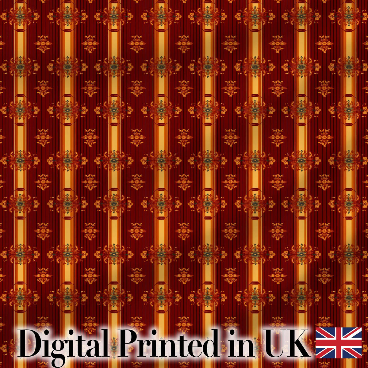 Rich Ornate Stripe Floral Pattern in Deep Red and Gold Digital Print Fabric by the Metre UK Sewing Quilting Textile