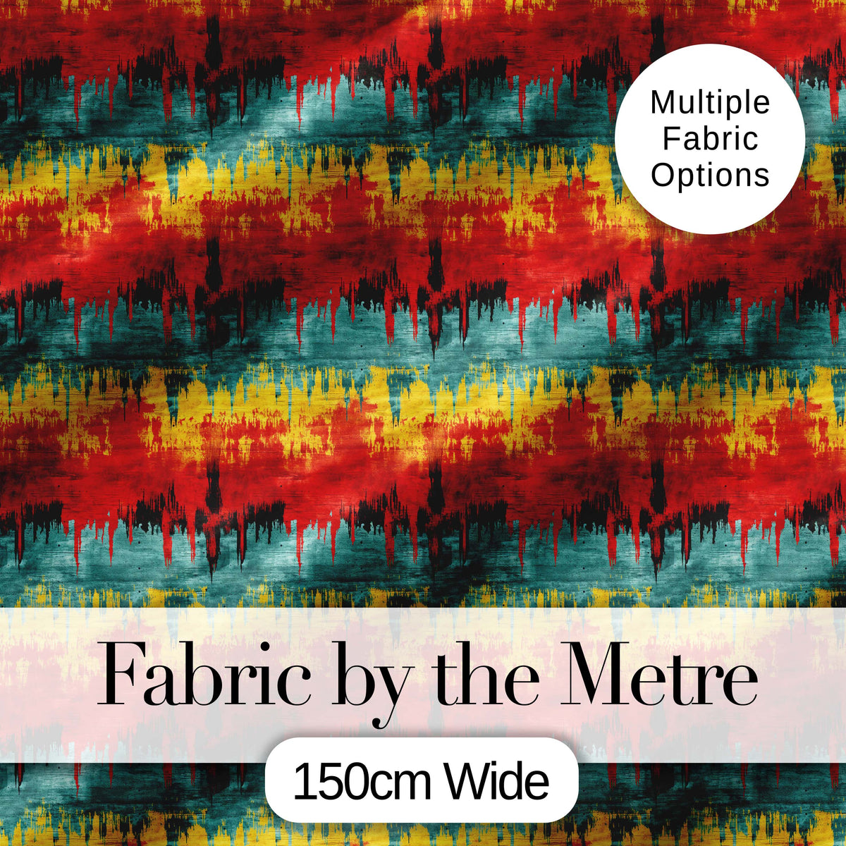 Abstract Grunge Stripe Pattern in Red Teal Yellow and Black Digital Print Fabric by the Metre UK Sewing Quilting Textile