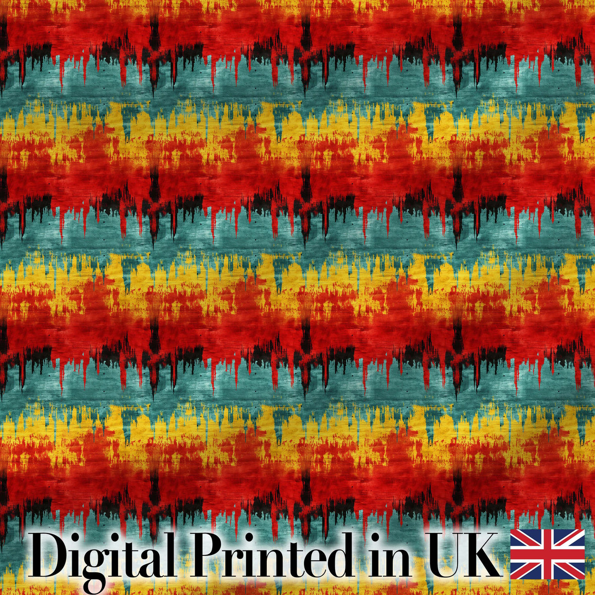 Abstract Grunge Stripe Pattern in Red Teal Yellow and Black Digital Print Fabric by the Metre UK Sewing Quilting Textile