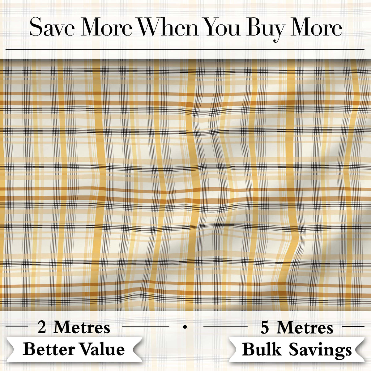 Warm Beige and Mustard Plaid Check Pattern with Fine Black Lines Digital Print Fabric by the Metre UK Sewing Quilting Textile