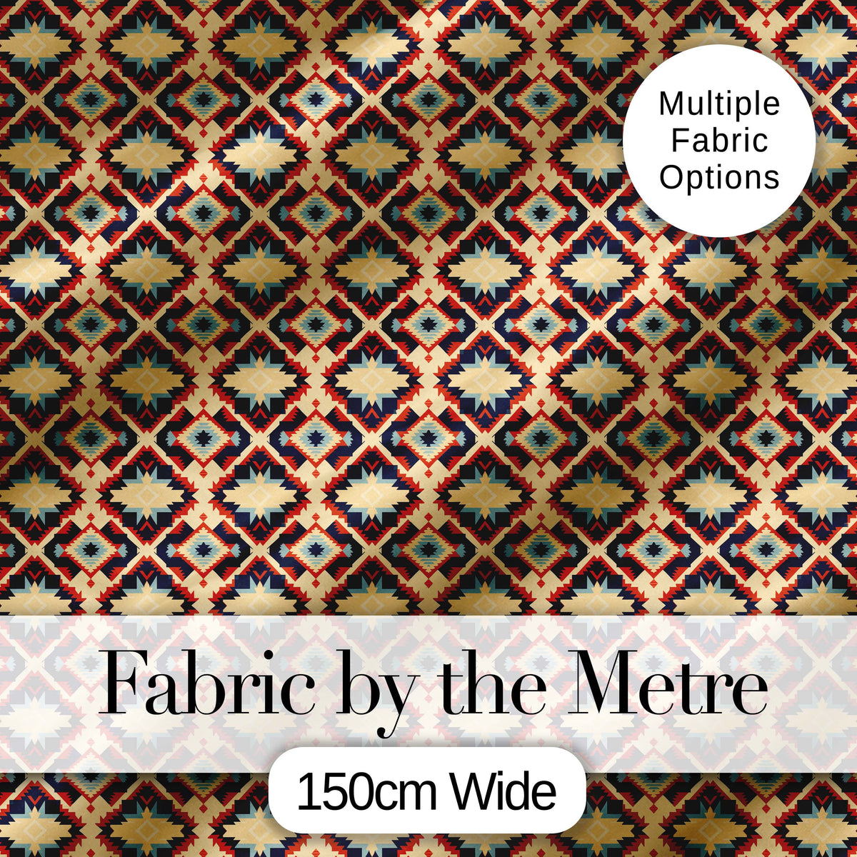 Bold Geometric Navajo Diamond Pattern in Red Navy and Cream Digital Print Fabric by the Metre UK Sewing Quilting Textile