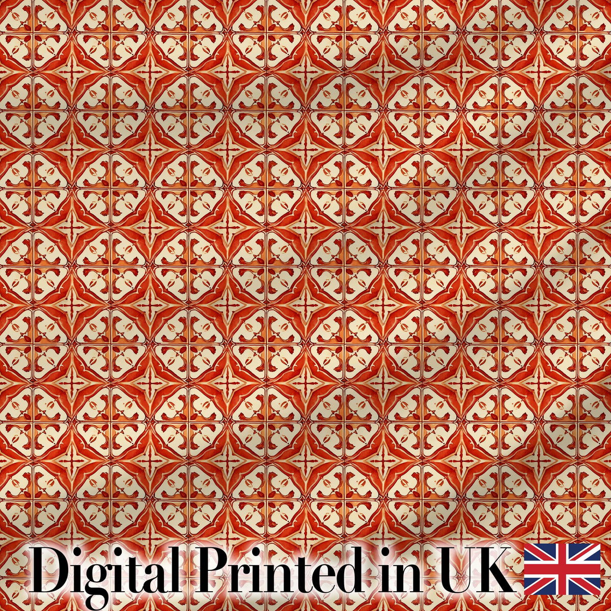 Rust Red Vintage Geometric Tile Pattern with Cream Background Digital Print Fabric by the Metre UK Sewing Quilting Textile