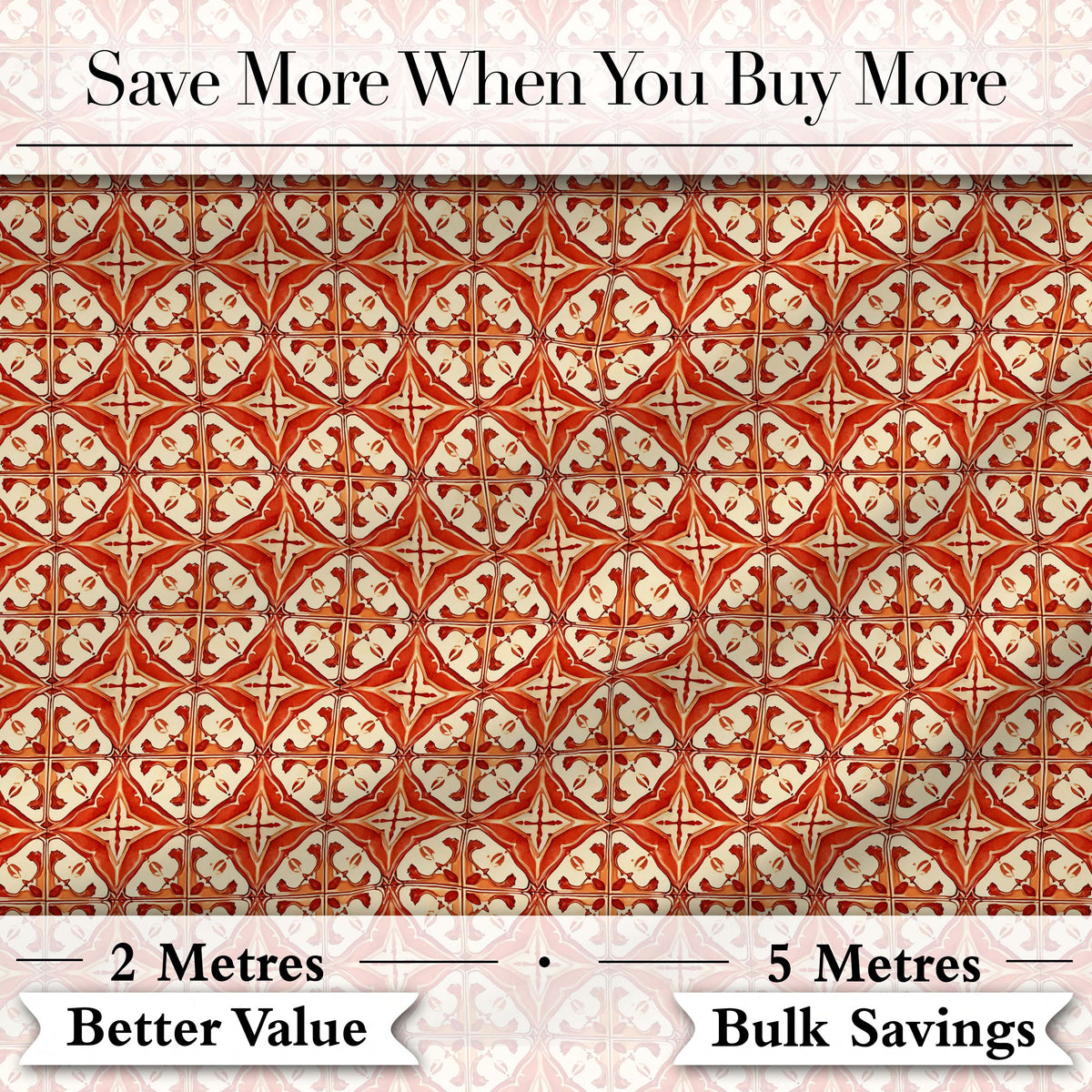 Rust Red Vintage Geometric Tile Pattern with Cream Background Digital Print Fabric by the Metre UK Sewing Quilting Textile