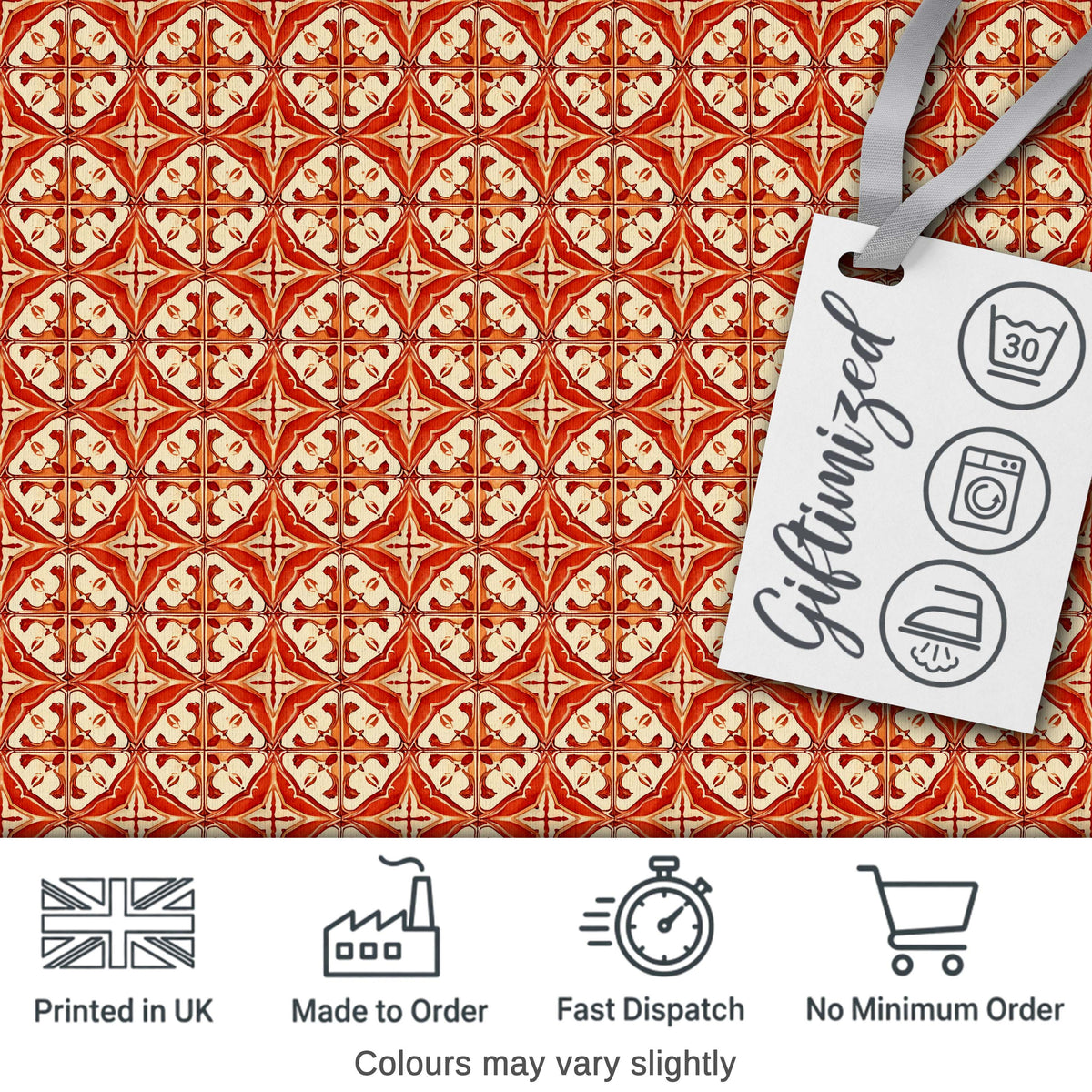 Rust Red Vintage Geometric Tile Pattern with Cream Background Digital Print Fabric by the Metre UK Sewing Quilting Textile