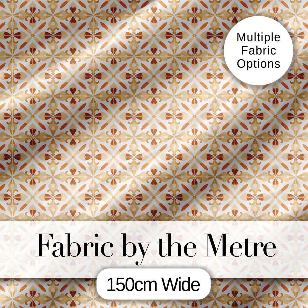 Warm Beige and Terracotta Geometric Floral Tile Pattern in Soft Neutral Tones Digital Print Fabric by the Metre UK Sewing Quilting Textile