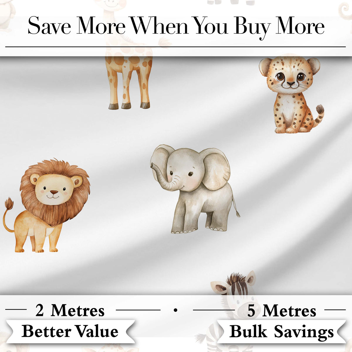 Safari Animals with Elephant Lion and Leopard Cub on Light Grey Background Digital Print Fabric by the Metre UK Sewing Quilting Textile