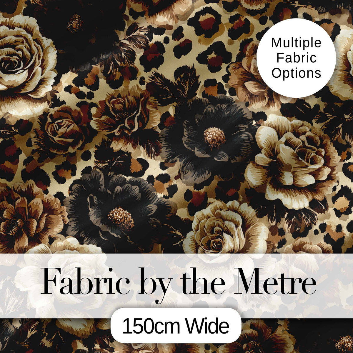 Vintage Floral and Leopard Print in Neutral Beige and Black Tones Digital Print Fabric by the Metre UK Sewing Quilting Textile