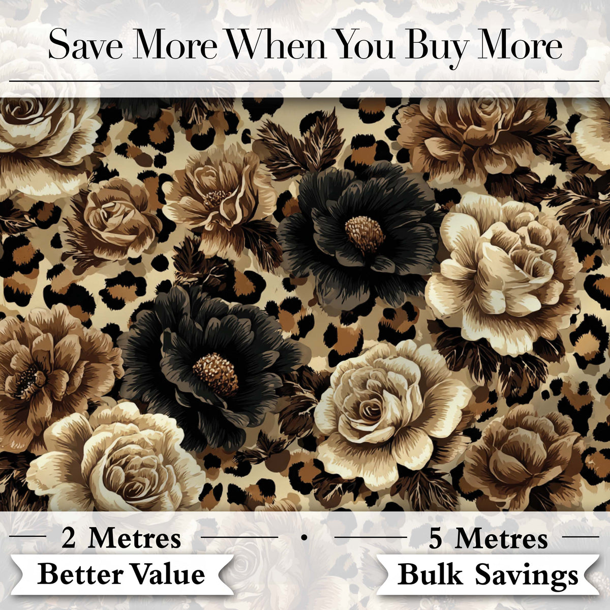 Vintage Floral and Leopard Print in Neutral Beige and Black Tones Digital Print Fabric by the Metre UK Sewing Quilting Textile