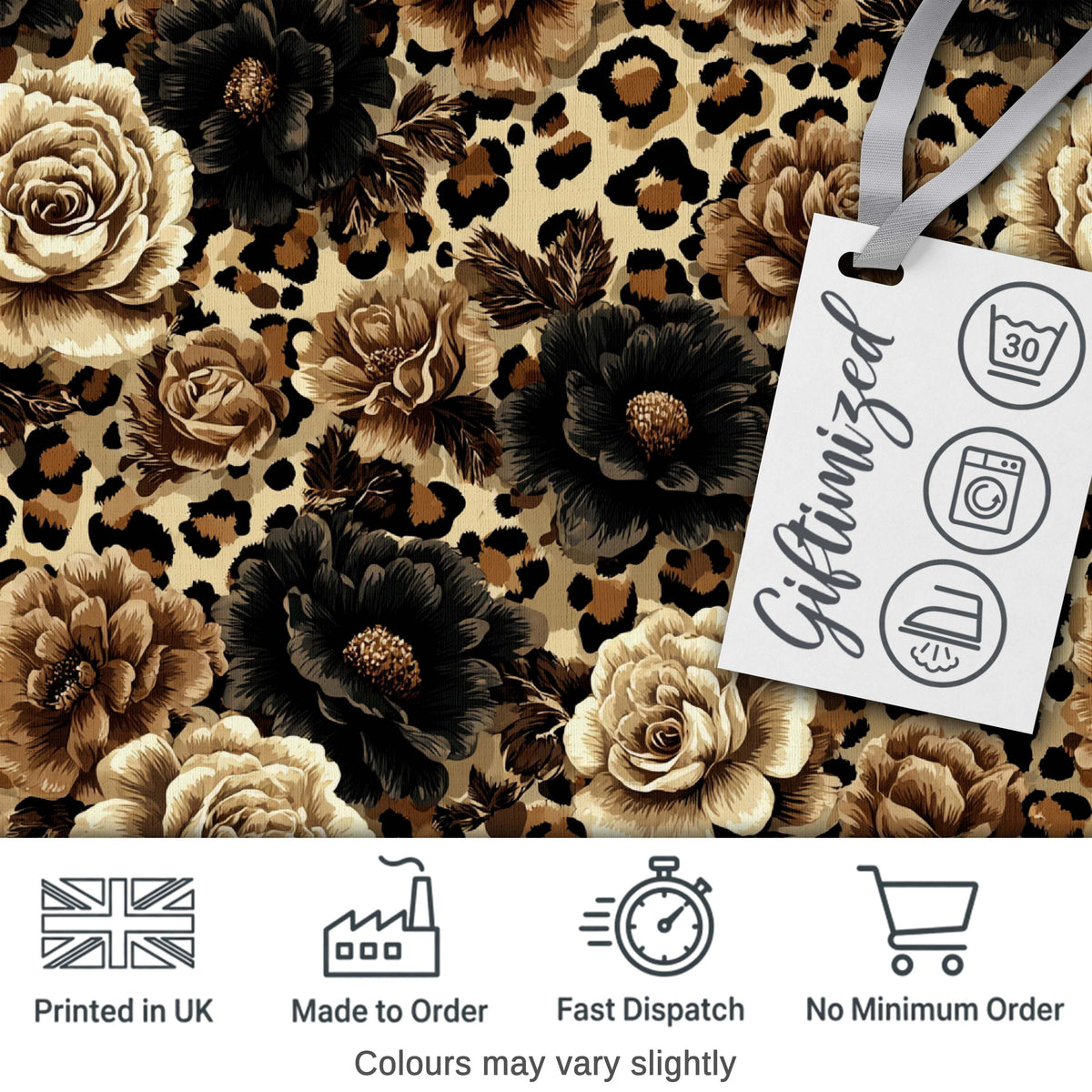 Vintage Floral and Leopard Print in Neutral Beige and Black Tones Digital Print Fabric by the Metre UK Sewing Quilting Textile
