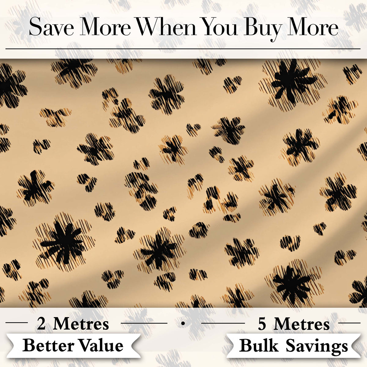 Abstract Leopard Spot and Floral Ditsy with Black Motifs Warm Beige Background Digital Print Fabric by the Metre UK Sewing Quilting Textile