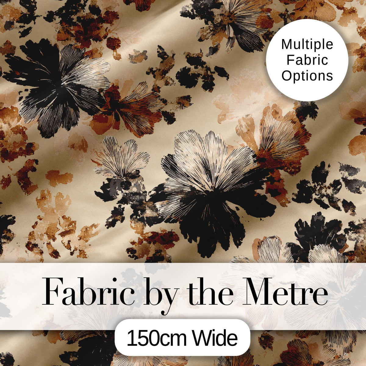 Artistic Watercolor Floral with Soft Neutral Tones Texture Digital Print Fabric by the Metre UK Sewing Quilting Textile