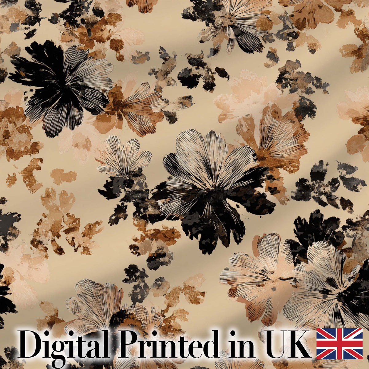 Artistic Watercolor Floral with Soft Neutral Tones Texture Digital Print Fabric by the Metre UK Sewing Quilting Textile