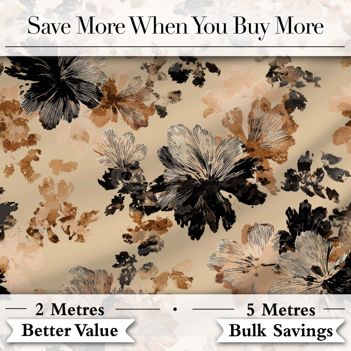 Artistic Watercolor Floral with Soft Neutral Tones Texture Digital Print Fabric by the Metre UK Sewing Quilting Textile