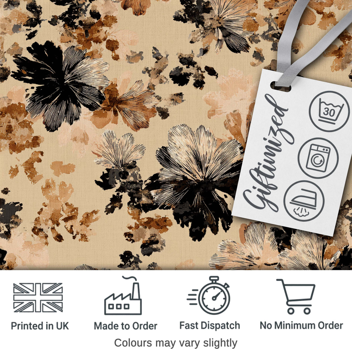 Artistic Watercolor Floral with Soft Neutral Tones Texture Digital Print Fabric by the Metre UK Sewing Quilting Textile