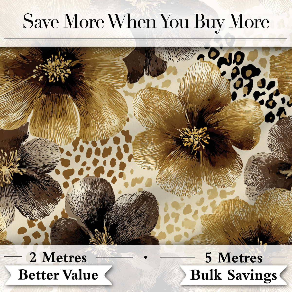 Warm Gold and Brown Floral with Abstract Leopard Spots Textile Design Digital Print Fabric by the Metre UK Sewing Quilting Textile