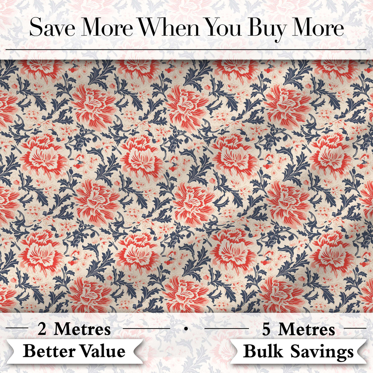 Classic Red Floral Botanical Navy Blue Leaves on Beige Background Vintage Style Digital Print Fabric by the Metre UK Sewing Quilting Textile