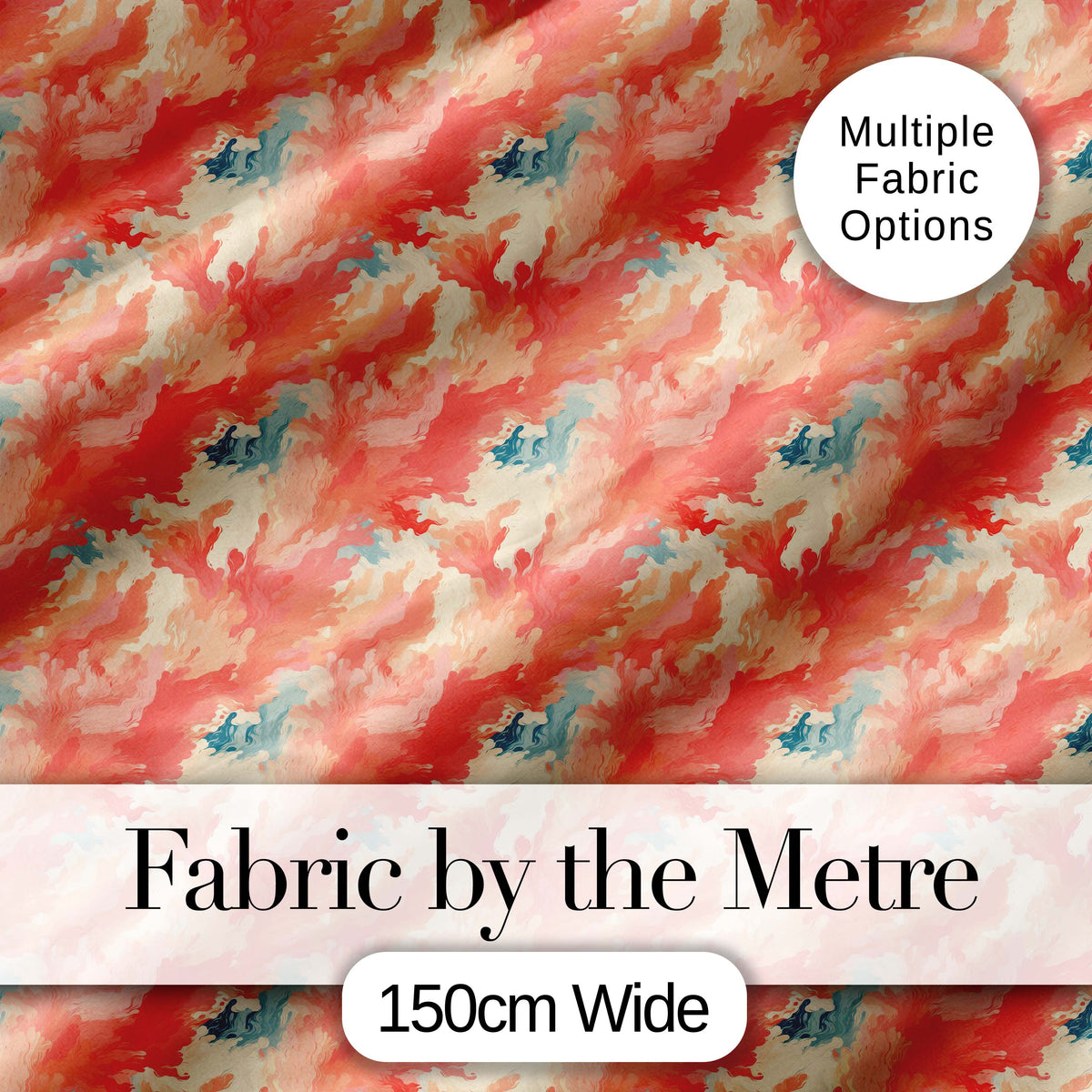 Abstract Coral and Cream Fluid Art Seamless Pattern with Soft Blue Accents Digital Print Fabric by the Metre UK Sewing Quilting Textile