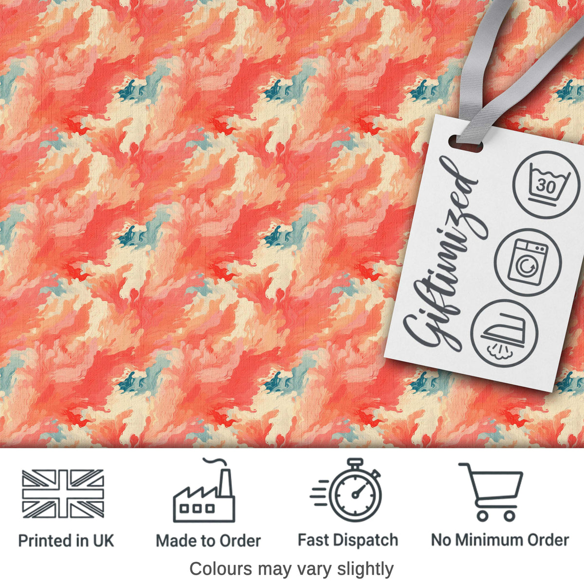 Abstract Coral and Cream Fluid Art Seamless Pattern with Soft Blue Accents Digital Print Fabric by the Metre UK Sewing Quilting Textile