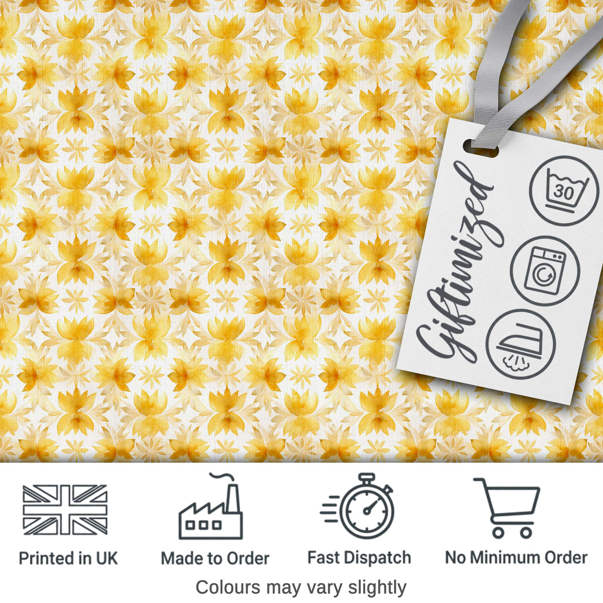 Soft Watercolour Yellow Floral Repeat Pattern on Light Cream Background Digital Print Fabric by the Metre UK Sewing Quilting Textile
