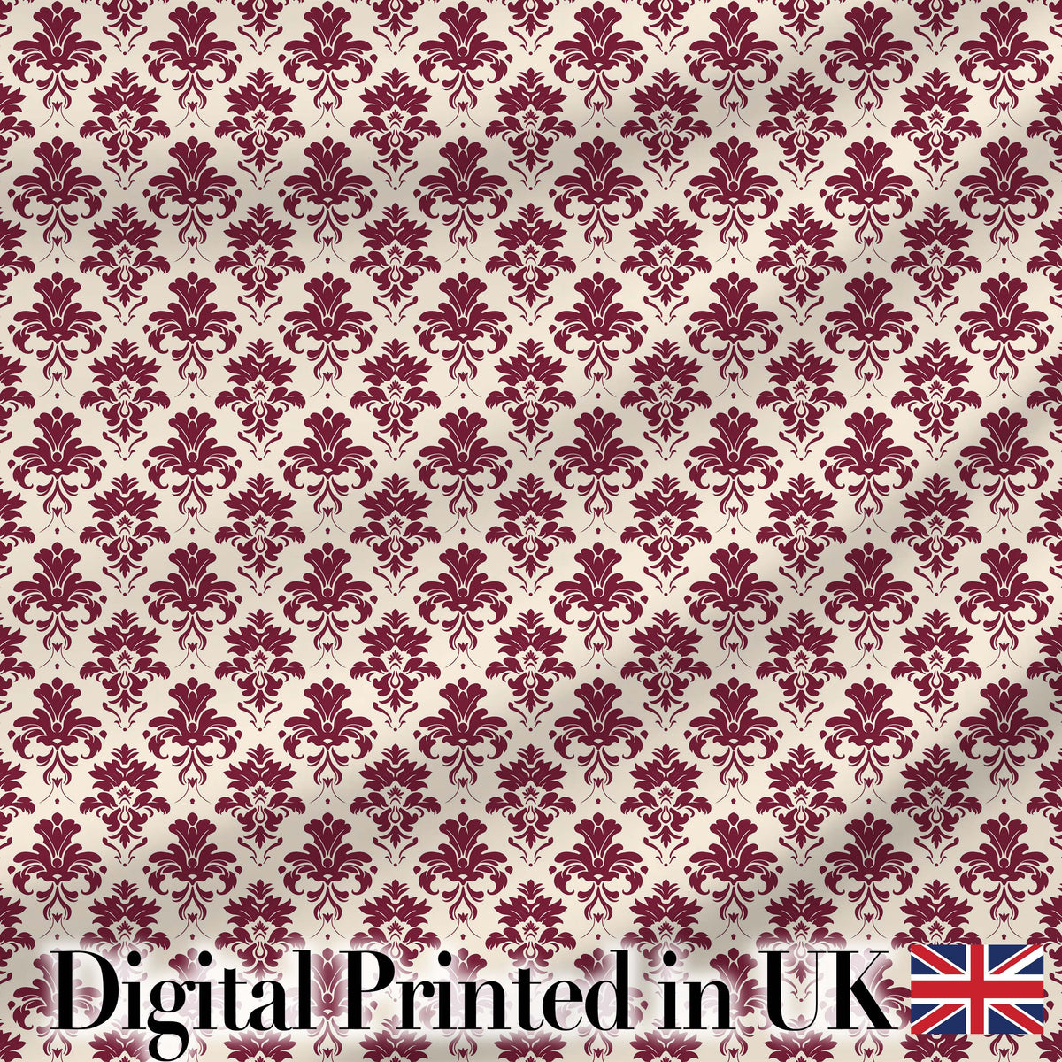 Classic Burgundy Damask Repeat Cream Background Traditional Ornamental Style Digital Print Fabric by the Metre UK Sewing Quilting Textile