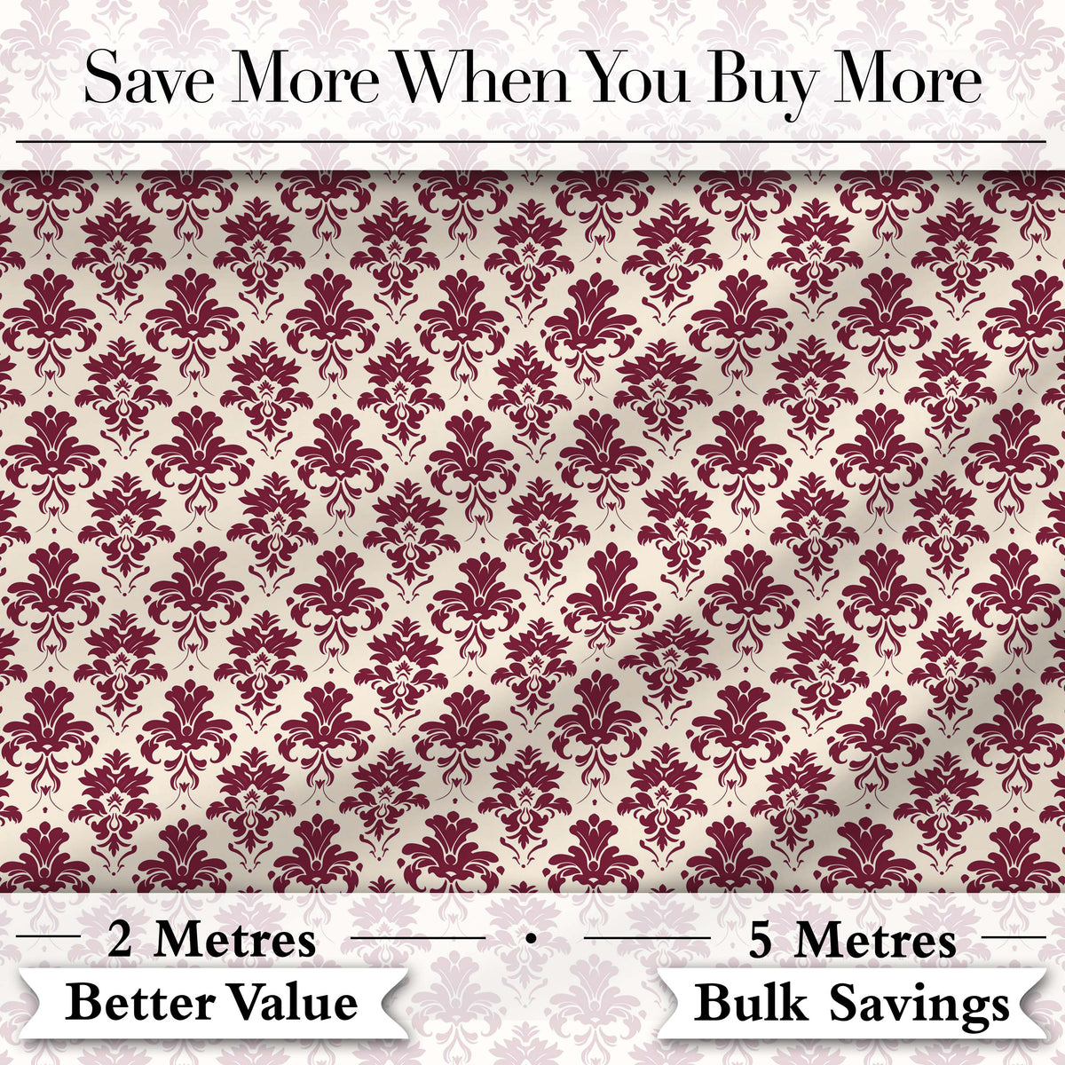 Classic Burgundy Damask Repeat Cream Background Traditional Ornamental Style Digital Print Fabric by the Metre UK Sewing Quilting Textile