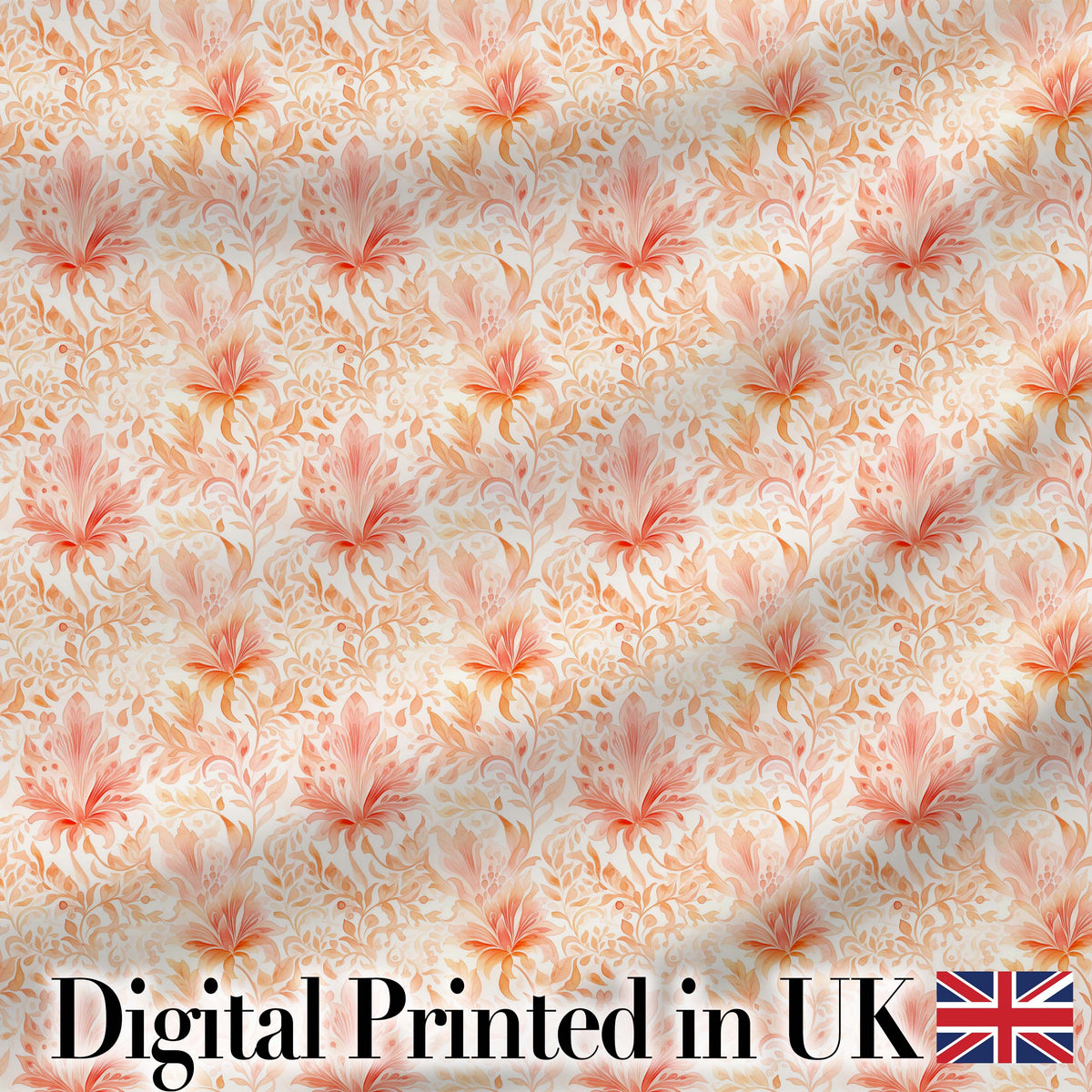 Elegant Floral Botanical with Soft Peach Blossoms and Delicate Leaves Design Digital Print Fabric by the Metre UK Sewing Quilting Textile