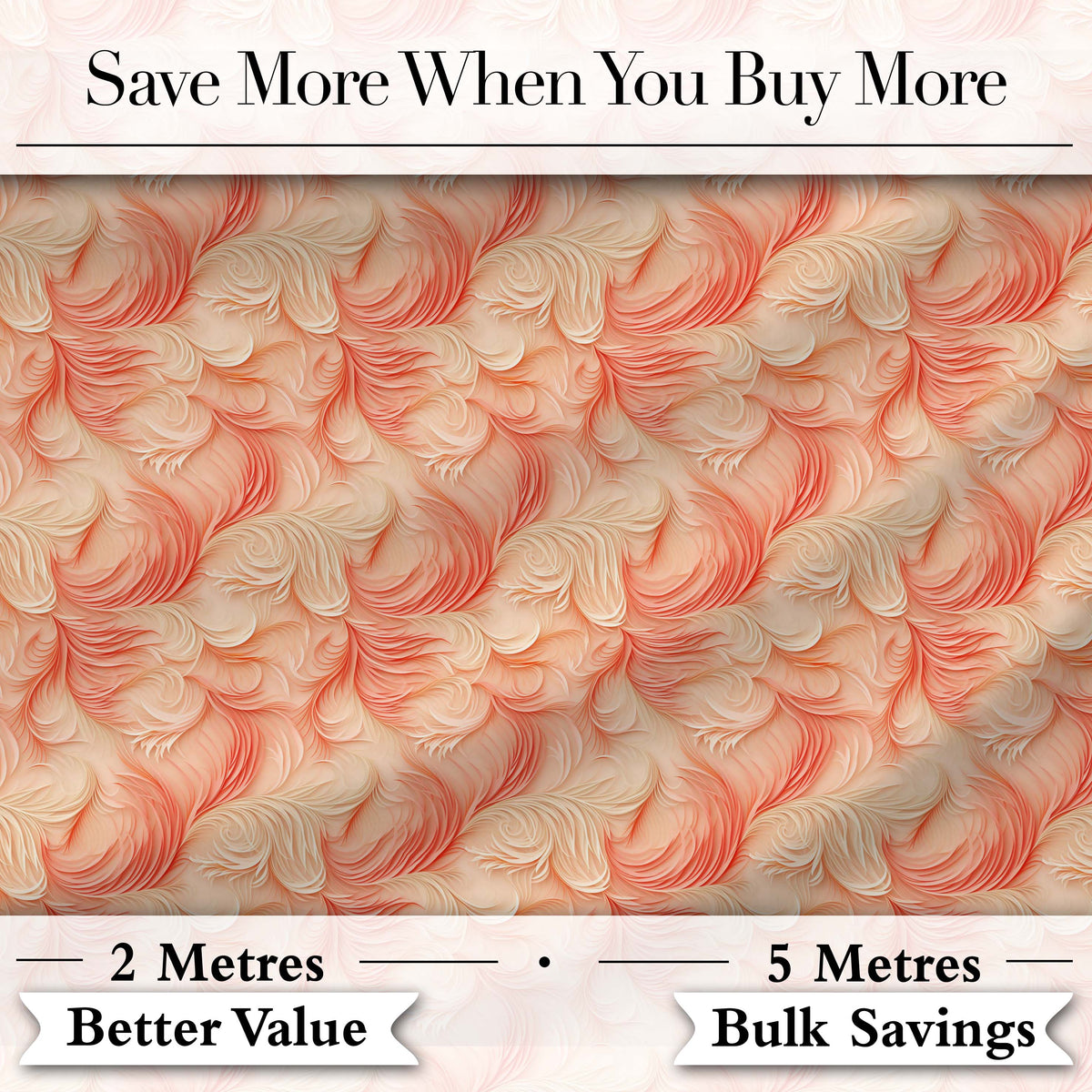 Abstract Feather Swirl in Soft Coral and Cream Flowing Texture Design Digital Print Fabric by the Metre UK Sewing Quilting Textile