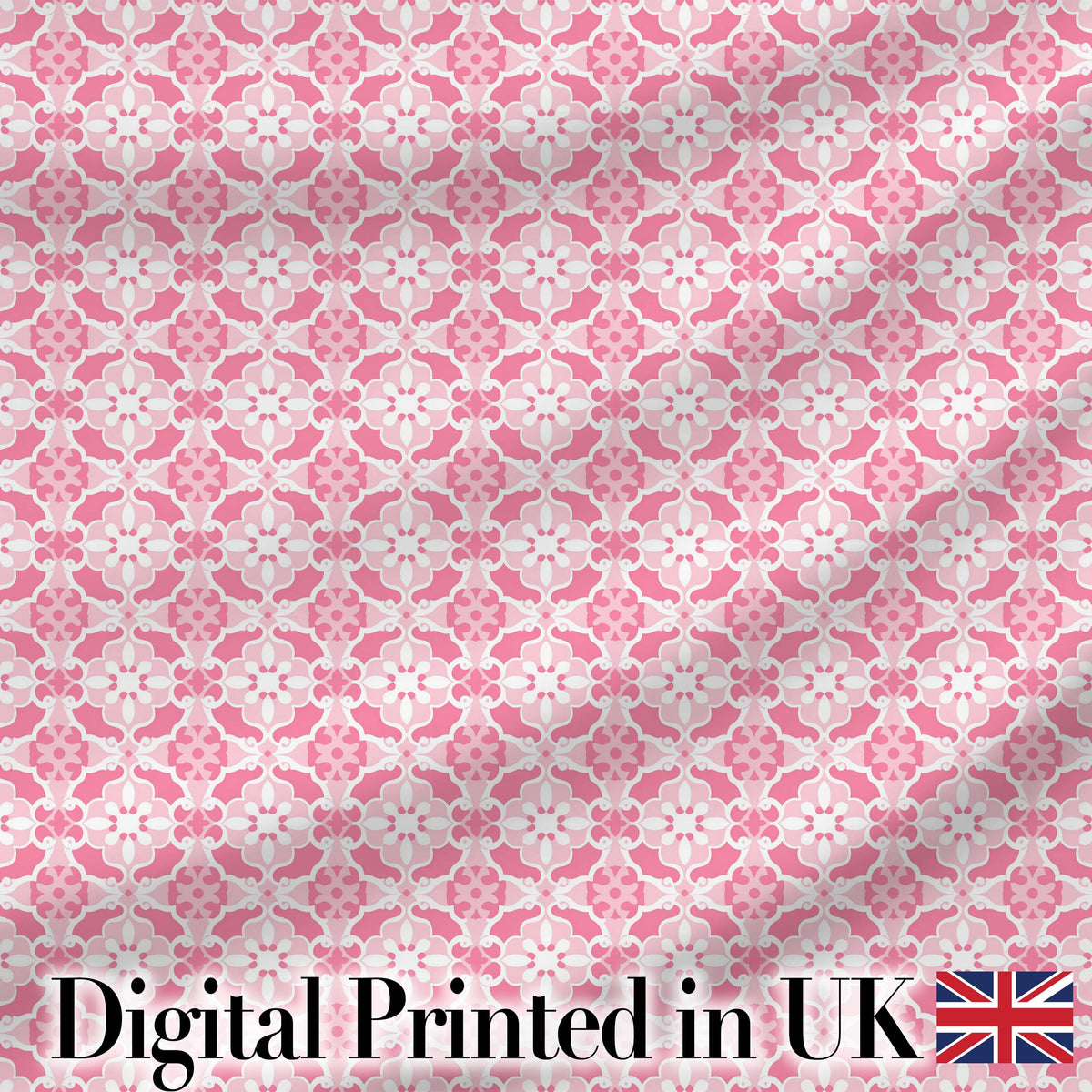 Geometric Floral Tile in Soft Pink and White Symmetrical Design Digital Print Fabric by the Metre UK Sewing Quilting Textile